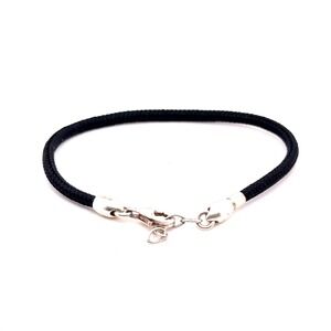 925 Sterling Silver Black Braided Cord Bracelet Heart Charm 7.5-8 Inch